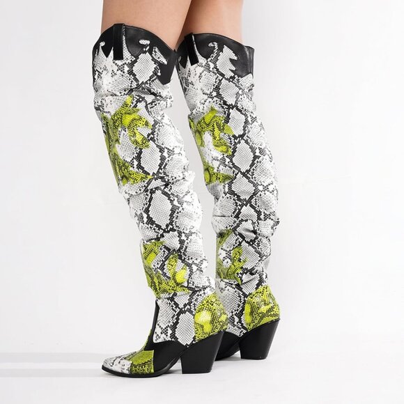 Cape Robbin Women's Black Polyurethane Thigh High Block Heel Cowboy Western Boot - Picture 6 of 9